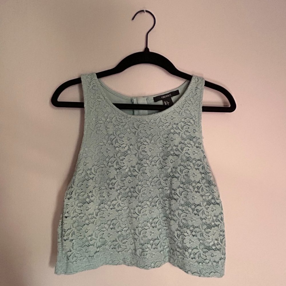 Women's Teal Lace Crop Top - Large ( Used )